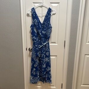 DKNY Blue and White Floral Midi Dress